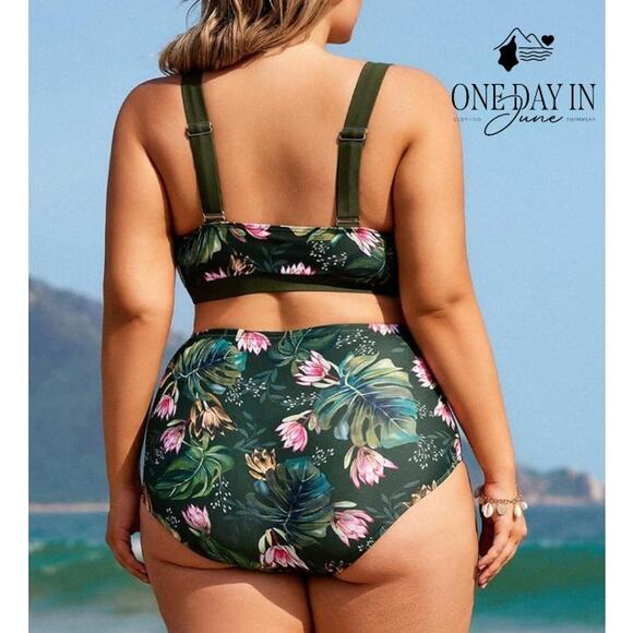 Hanna Nikole Plus Size Cross Font High Waist Bikini Swimsuit Size 16W - Picture 2 of 7